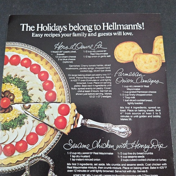 1978 Hellman's Mayonnaise Vintage Print Ad Holiday Recipes Best Foods Kitchen - Picture 2 of 4